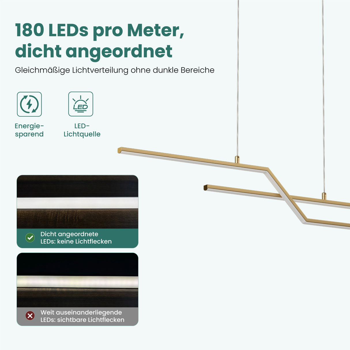 Glasvilla Design – Lámpara colgante LED lineal 105 cm, 3 temperaturas de color 3000K–6000K (18W)