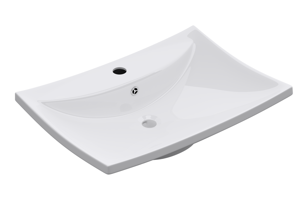 Lavabo à poser Glasvilla, lavabo suspendu, dimensions L x P x H : 60 x 44 x 18 cm, céramique blanche avec nano-revêtement, Bruxelles 709