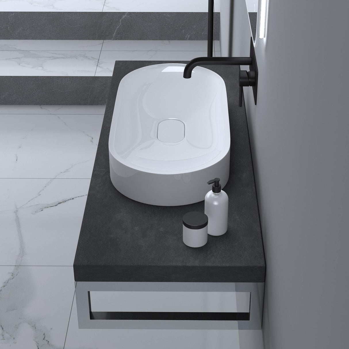 glasvilla Plan de Travail pour Lavabo avec 2 Supports de Console en Acier Inoxydable Support de Lavabo Panneau en Bois