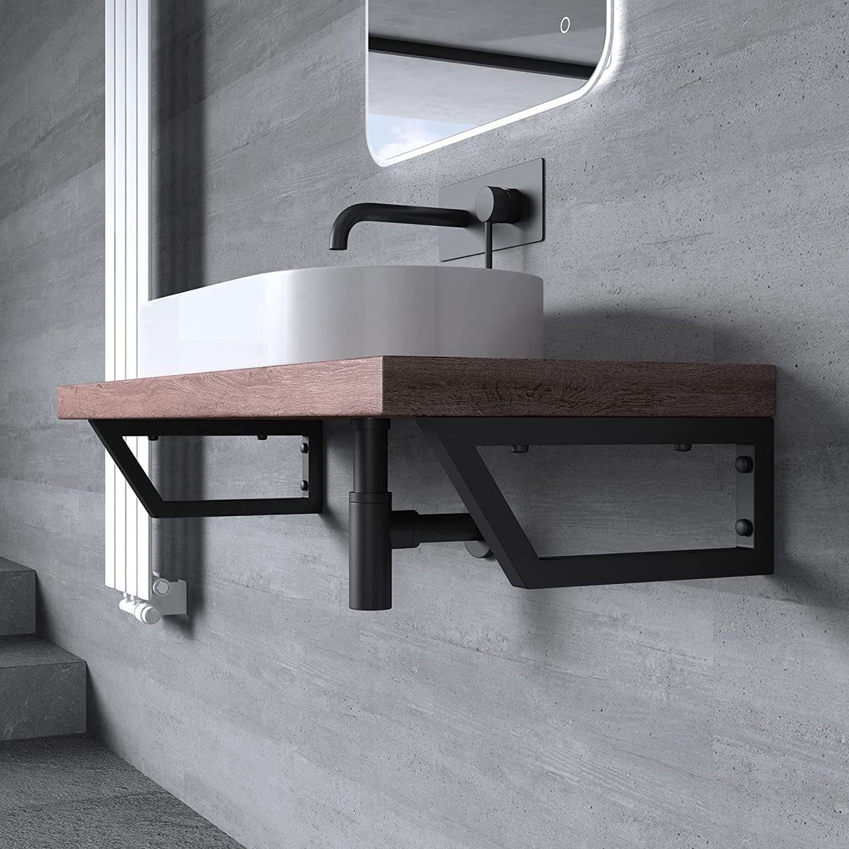 Console murale en acier inoxydable Glasvilla Design, support de lavabo, support d'étagère, porte-étagère WH04