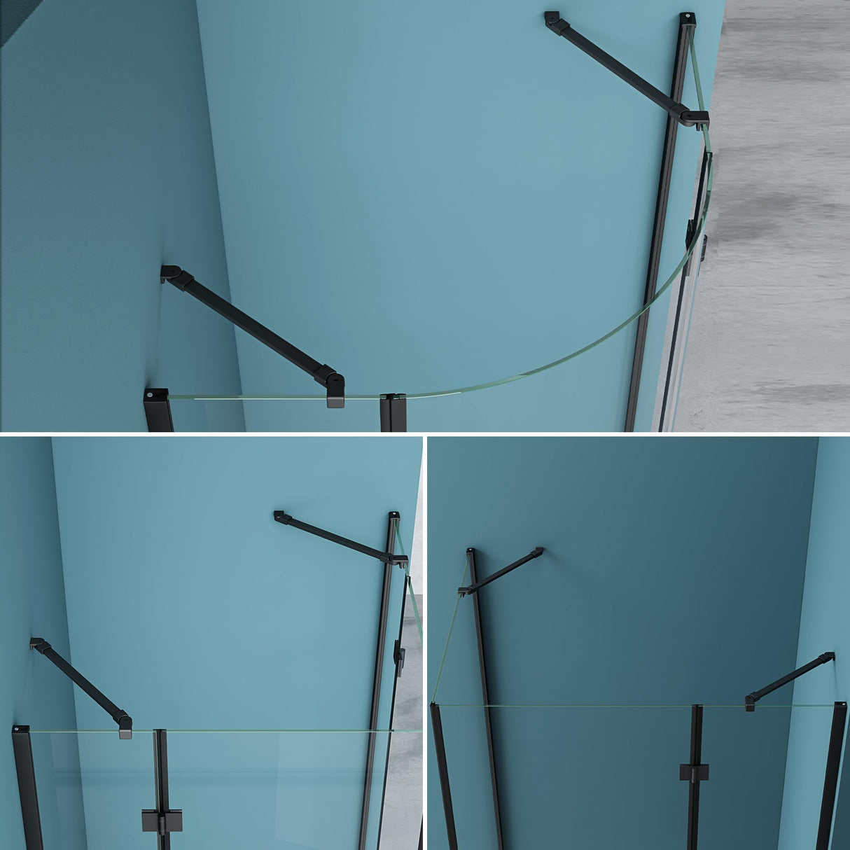 Barre de support pour paroi de douche Glasvilla | Stabilisateur de paroi vitrée pour douches à l'italienne | Pivote à 180° pour verre de 6 à 10 mm d'épaisseur