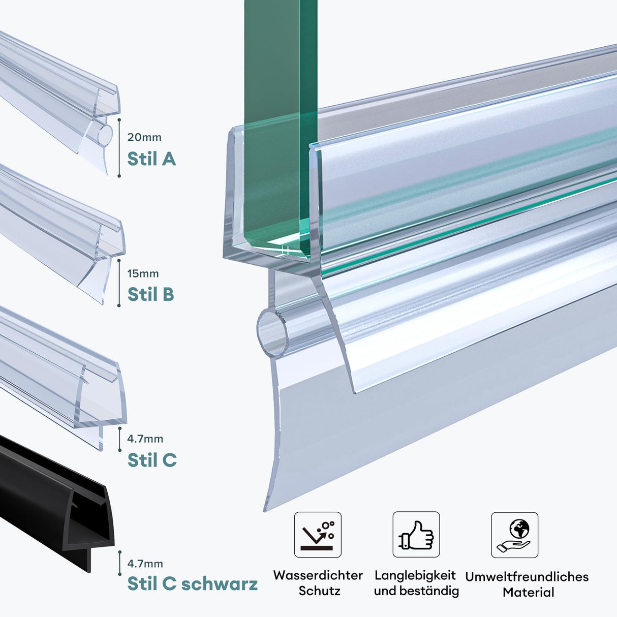 Joint de douche en PVC Glasvilla | Joint de porte de douche pour verre de 6 à 8 mm d'épaisseur | Joint de remplacement pour portes et parois de douche