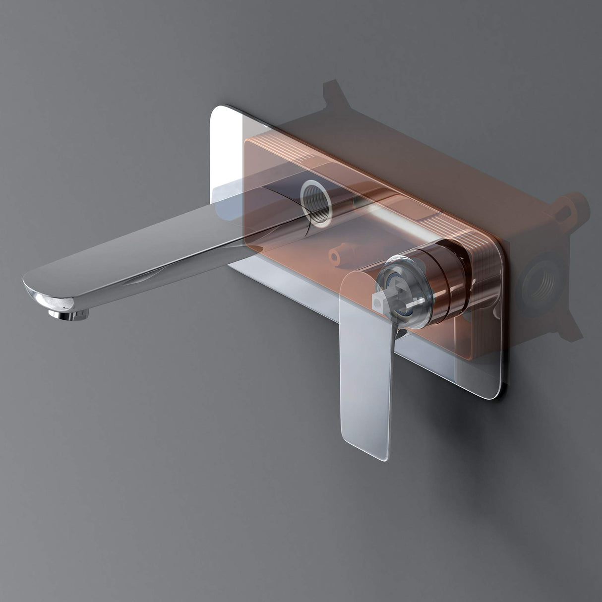 Robinet mural Glasvilla, élégant robinet chromé pour lavabo, corps de montage inclus