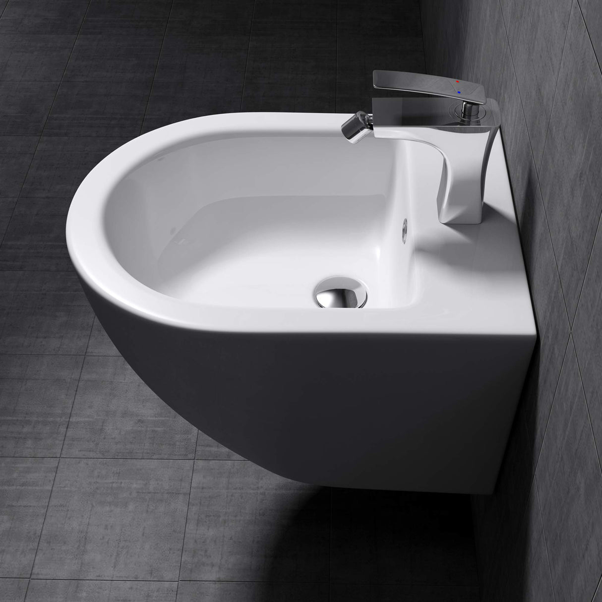glasvilla Bidet Suspendu Blanc 48,5x36x36 cm en Céramique 1 Trou de Robinetterie Surface Anti-Salissures Düren179