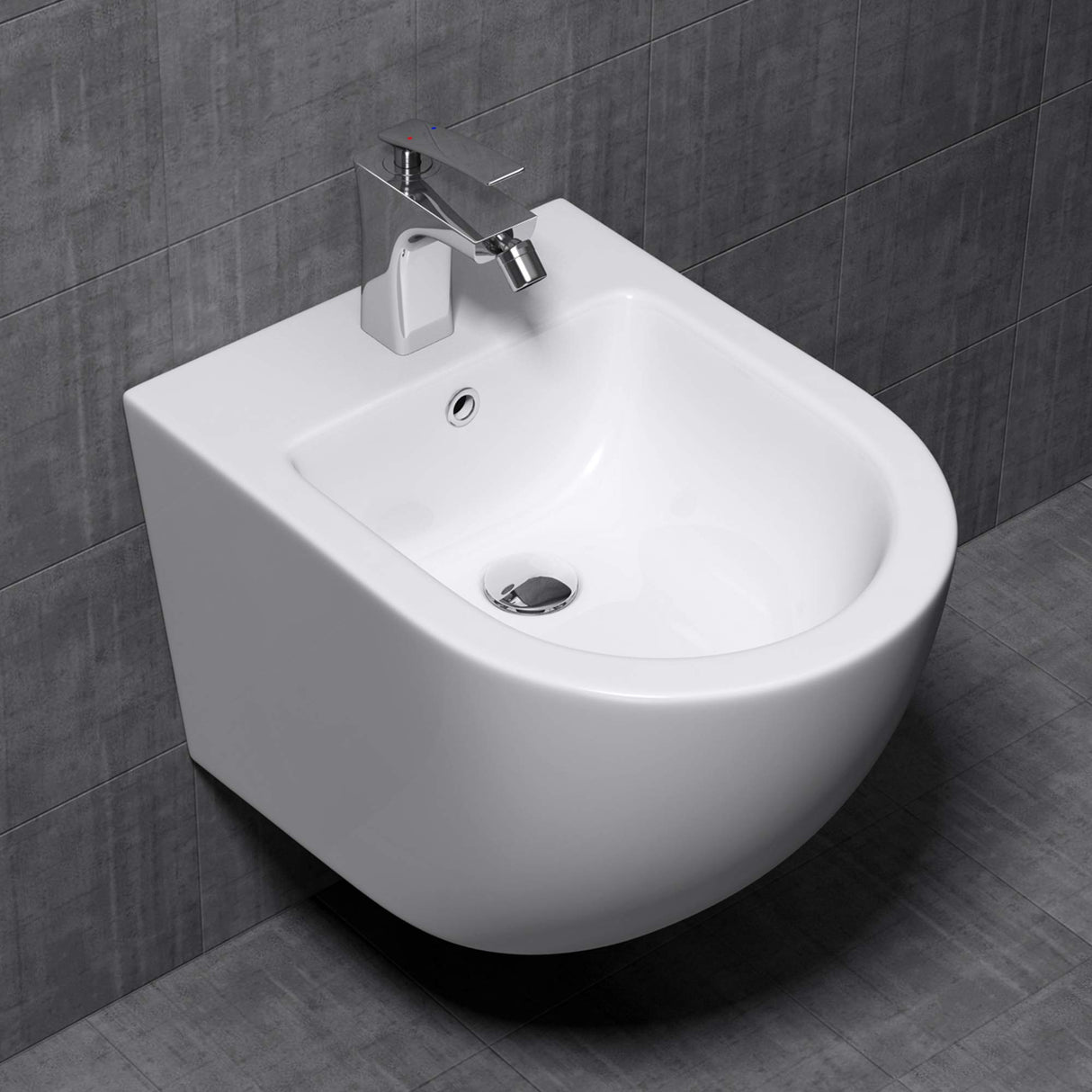 glasvilla Bidet Suspendu Blanc 48,5x36x36 cm en Céramique 1 Trou de Robinetterie Surface Anti-Salissures Düren179
