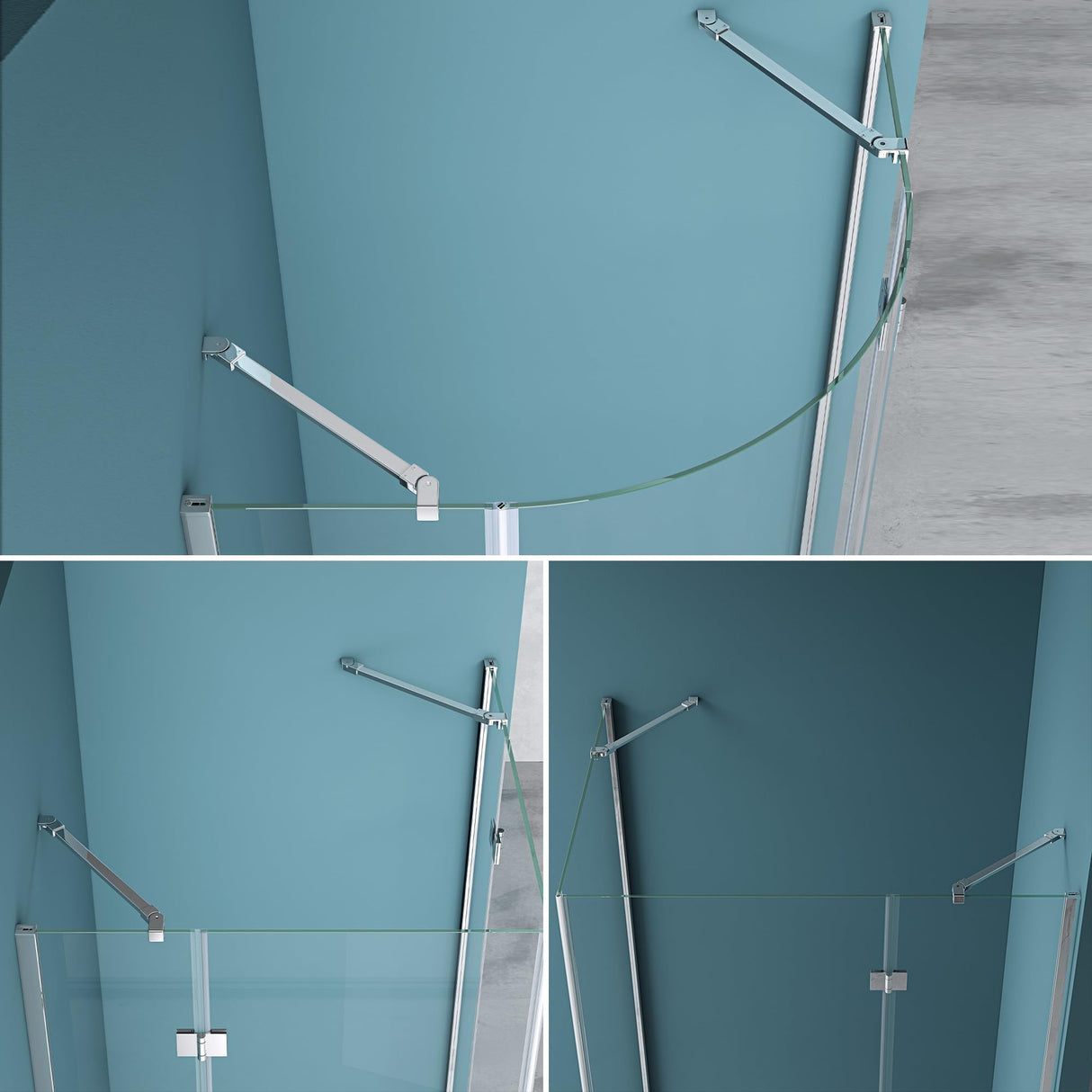 Barre de support pour paroi de douche Glasvilla | Stabilisateur de paroi vitrée pour douches à l'italienne | Pivote à 180° pour verre de 6 à 10 mm d'épaisseur