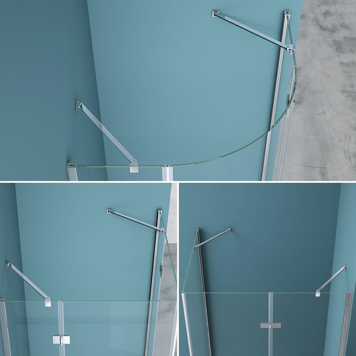 Barre de support pour paroi de douche Glasvilla | Stabilisateur de paroi vitrée pour douches à l'italienne | Pivote à 180° pour verre de 6 à 10 mm d'épaisseur