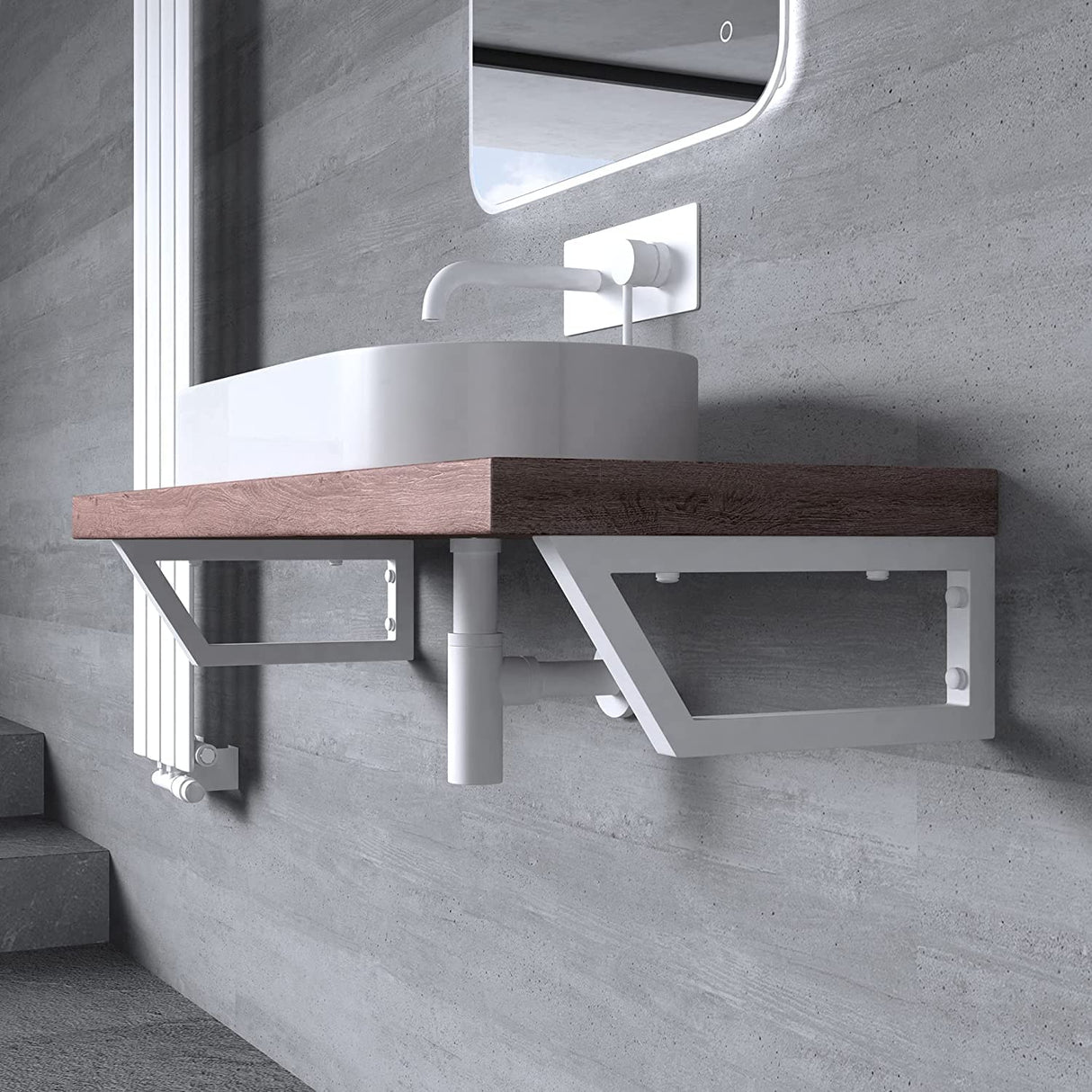 Console murale en acier inoxydable Glasvilla Design, support de lavabo, support d'étagère, porte-étagère WH04