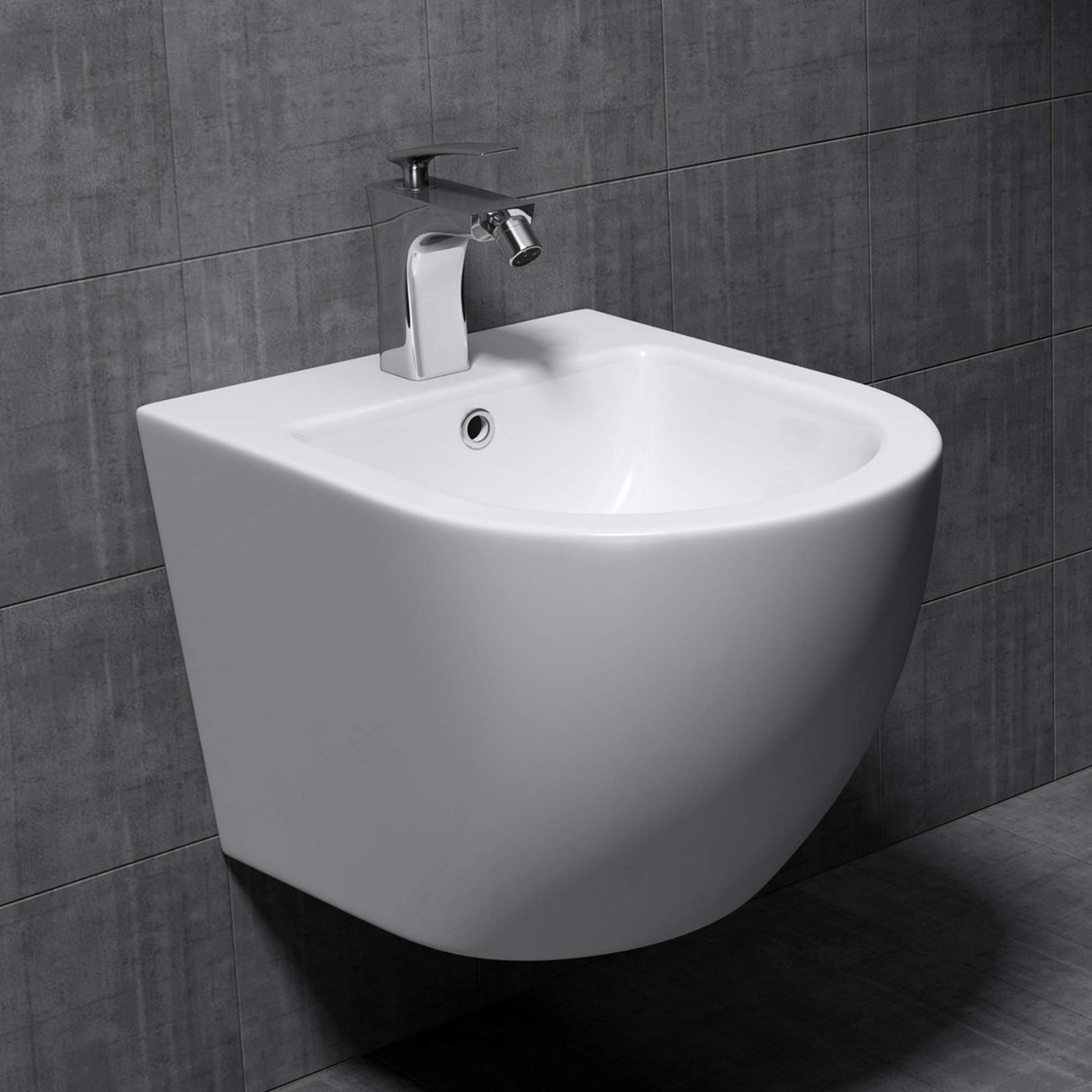 glasvilla Bidet Suspendu Blanc 48,5x36x36 cm en Céramique 1 Trou de Robinetterie Surface Anti-Salissures Düren179