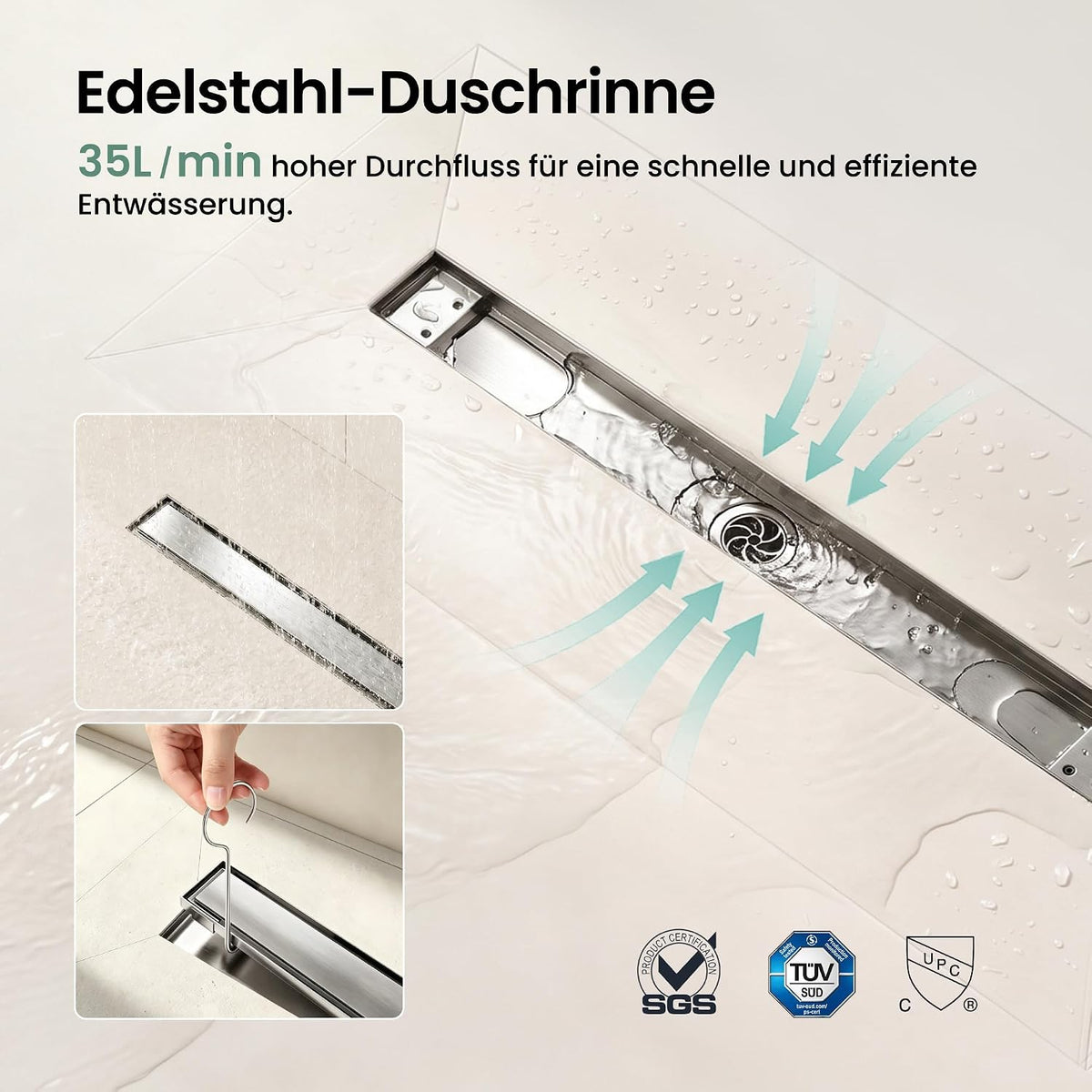 glasvilla Duschwanne inkl. Duschrinne und Ablaufgarnitur Duschtasse bodeneben Gefälleplatte, Duschboard befliesbar Duschelemente, XPS-Duschboard02