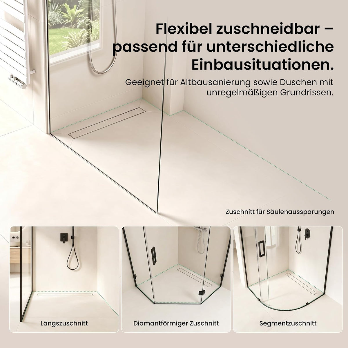 glasvilla Duschwanne inkl. Duschrinne und Ablaufgarnitur Duschtasse bodeneben Gefälleplatte, Duschboard befliesbar Duschelemente, XPS-Duschboard02