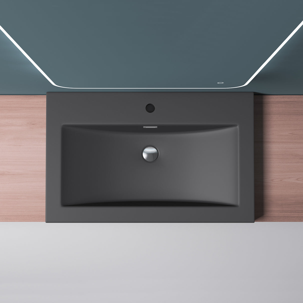 Lavabo Glasvilla, vasque encastrée, meuble-lavabo, en fonte minérale, rectangulaire, 1 trou de robinetterie, avec trop-plein, Col01