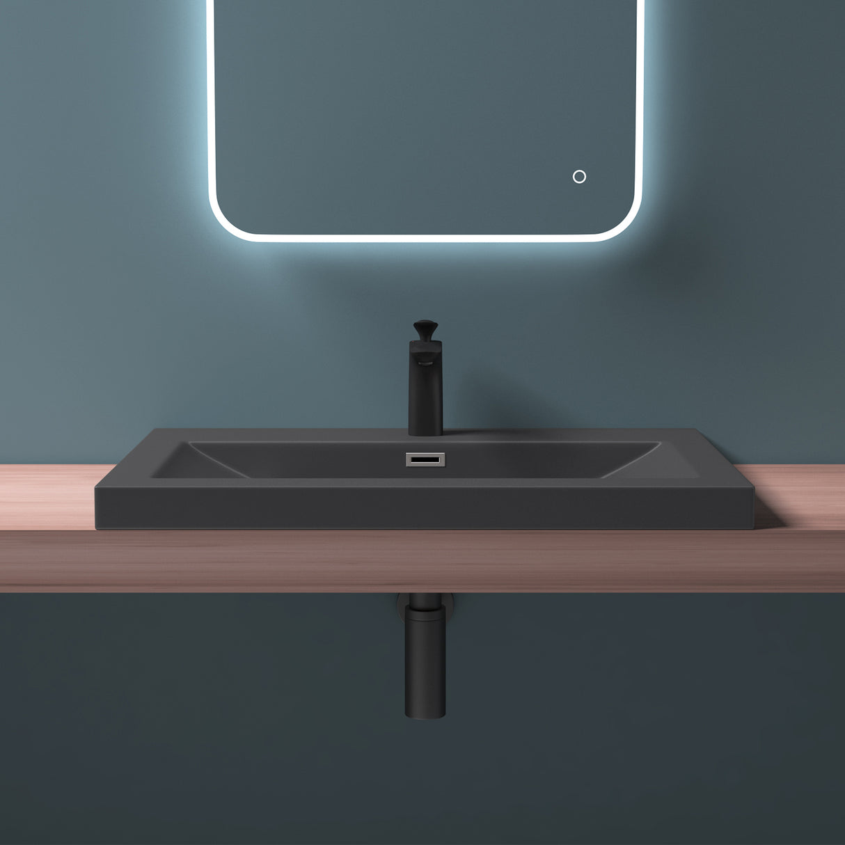 Lavabo Glasvilla, vasque encastrée, meuble-lavabo, en fonte minérale, rectangulaire, 1 trou de robinetterie, avec trop-plein, Col01