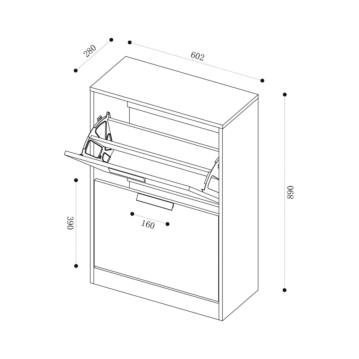 Glasvilla armoire à chaussures coffre à chaussures basculeur à chaussures LxPxH : 60x28x89 cm meuble à chaussures étroit meuble à chaussures01