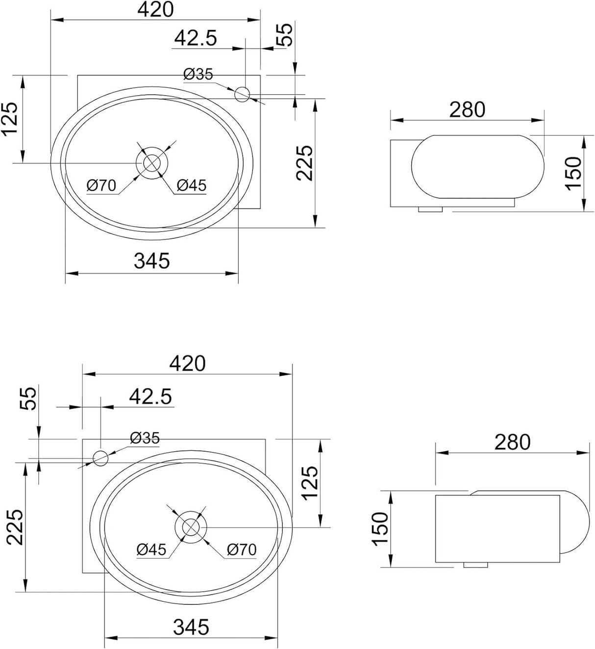 glasvilla Lavabo de invitados WC Lavabo de cerámica con NANO, BTH: 42x28x15cm, Brüssel001