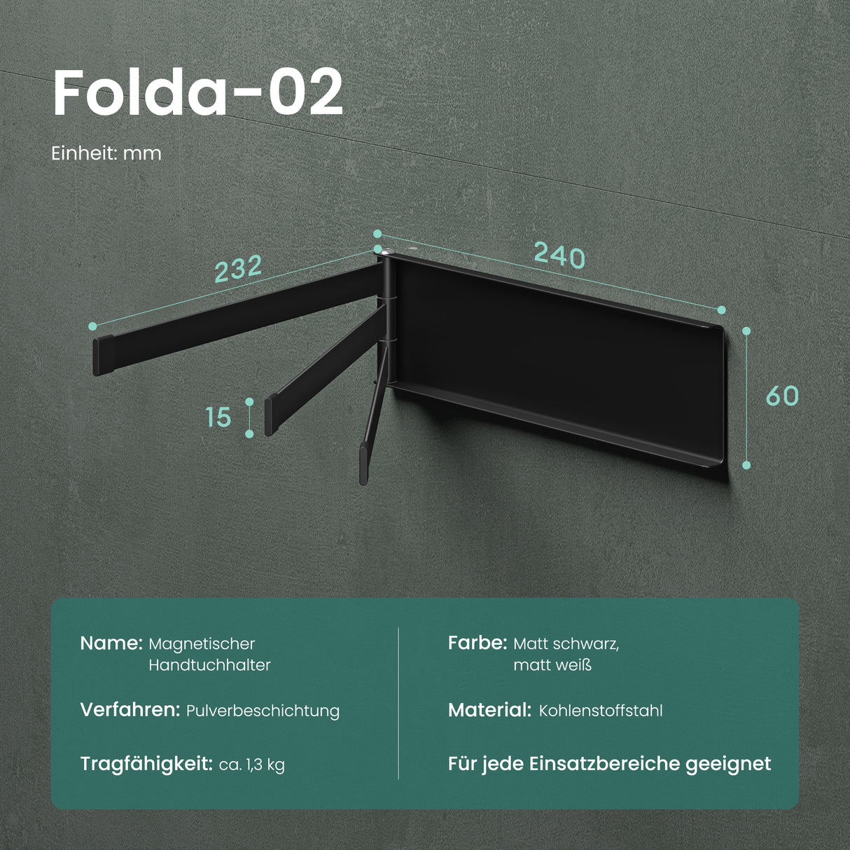 soporte para toallas glasvolla sin taladrar, giratorio 180° con 3 brazos, barra para toallas autoadhesiva o magnética, soporte para toallas de baño para baño y cocina Folda-02
