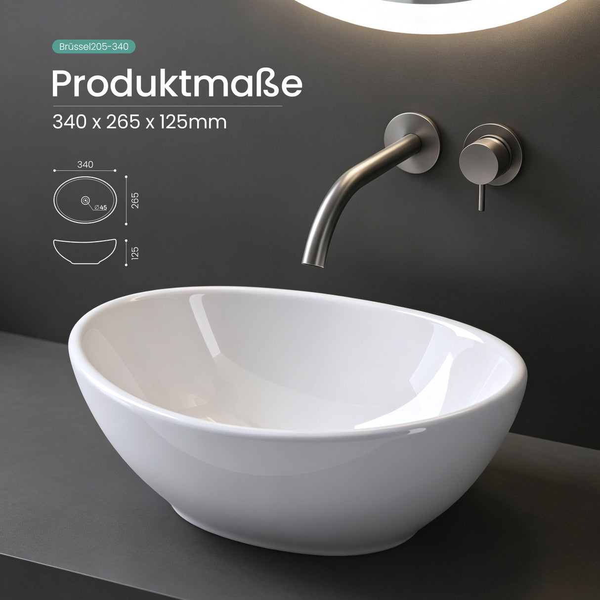 glasvilla Lavabo da Appoggio in Ceramica Lavandino Bagno da Appoggio Nano Rivestimenti Inclusi Brüssel205