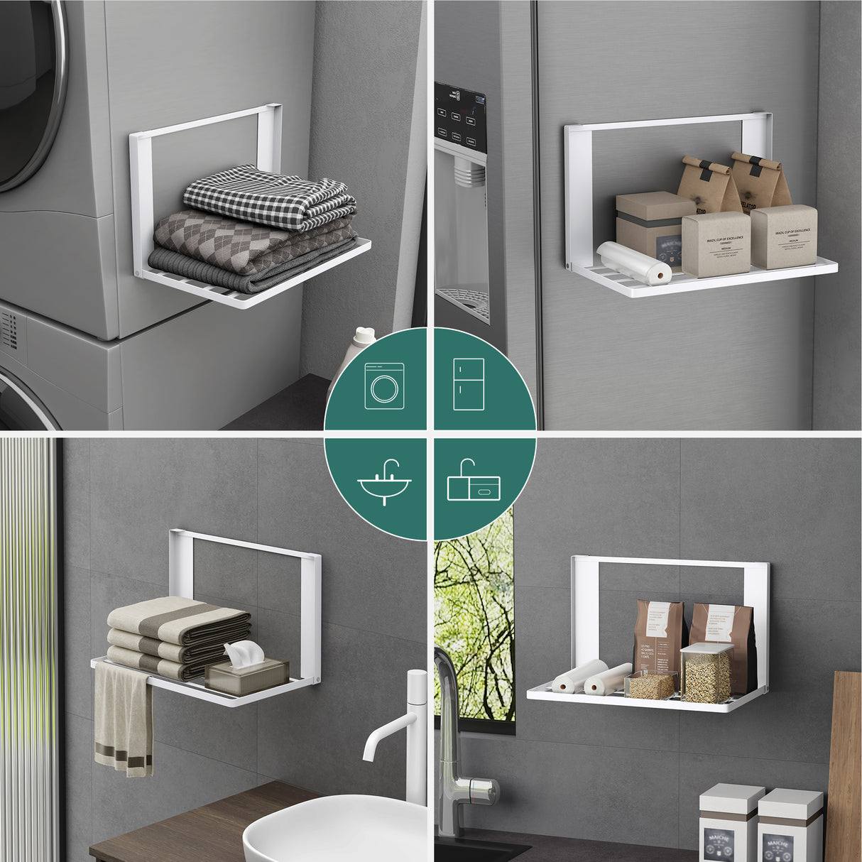 glasvolla Mensola Pieghevole per Lavatrice 41x25cm, Mensola Magnetica Lavatrice in Acciaio al Carbonio, Mensola da Parete Multifunzionale per Bagno e Cucina Folda-01