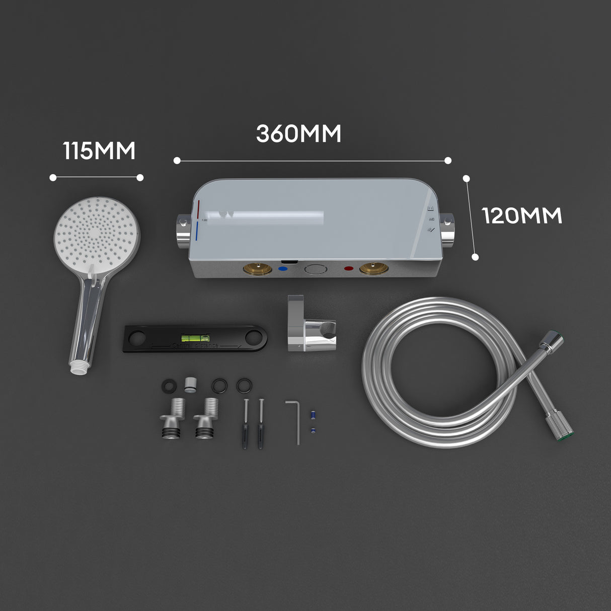 Robinet de baignoire thermostatique Glasvilla avec douchette, thermostat de baignoire, 4 jets, robinet mural pour baignoire, laiton, flexible de douche inclus, système de douche 8