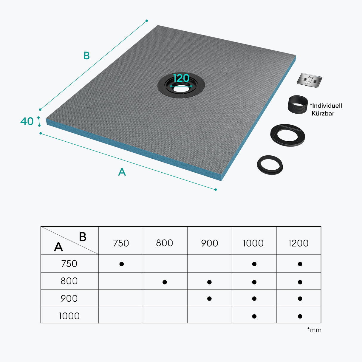 glasvilla Duschelement Duschboard befliesbar Duschelemente mit rinne Duschtasse bodeneben Gefälleplatte XPS