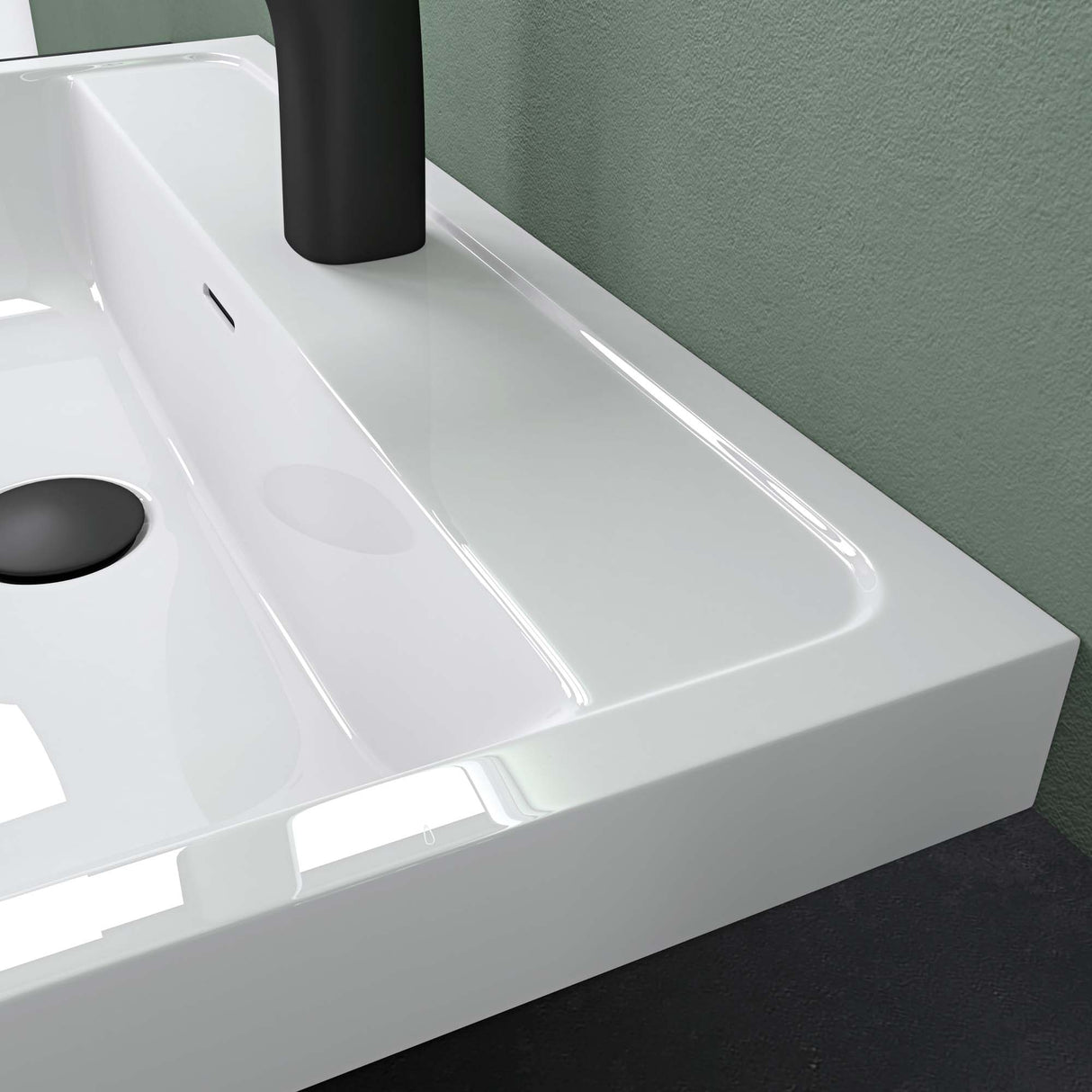 Lavabo Glasvilla, lavabo encastré, vasque rectangulaire en matériau minéral moulé avec trop-plein, Col8