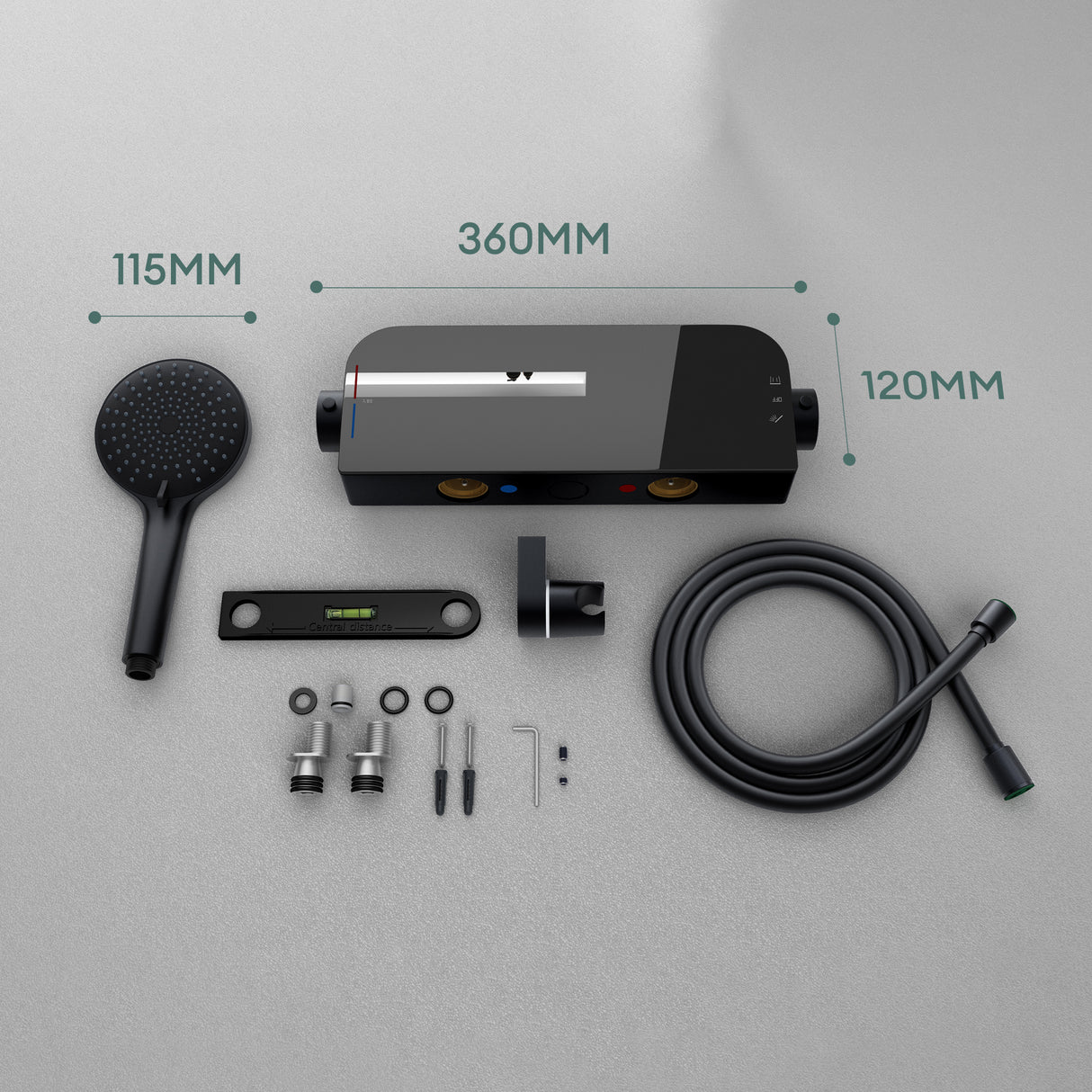 Robinet de baignoire thermostatique Glasvilla avec douchette, thermostat de baignoire, 4 jets, robinet mural pour baignoire, laiton, flexible de douche inclus, système de douche 8