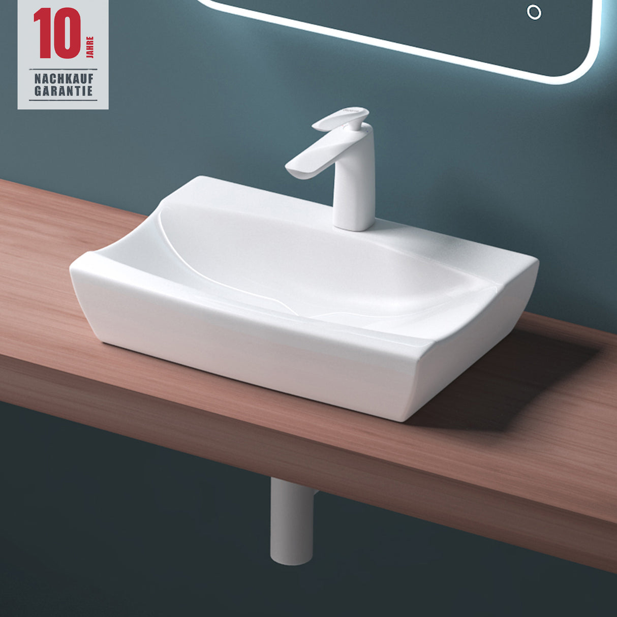 Vasque à poser Glasvilla, modèle Brussels 152B blanc, en céramique avec nano-revêtement