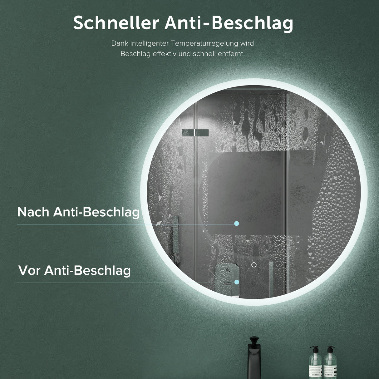 glasvilla Miroir Mural de Salle de Bain Miroir Lumineux Rond à LED Miroir de Salle de Bain à LED avec Interrupteur Tactile Couche Antibuée LED-Spiegel 05