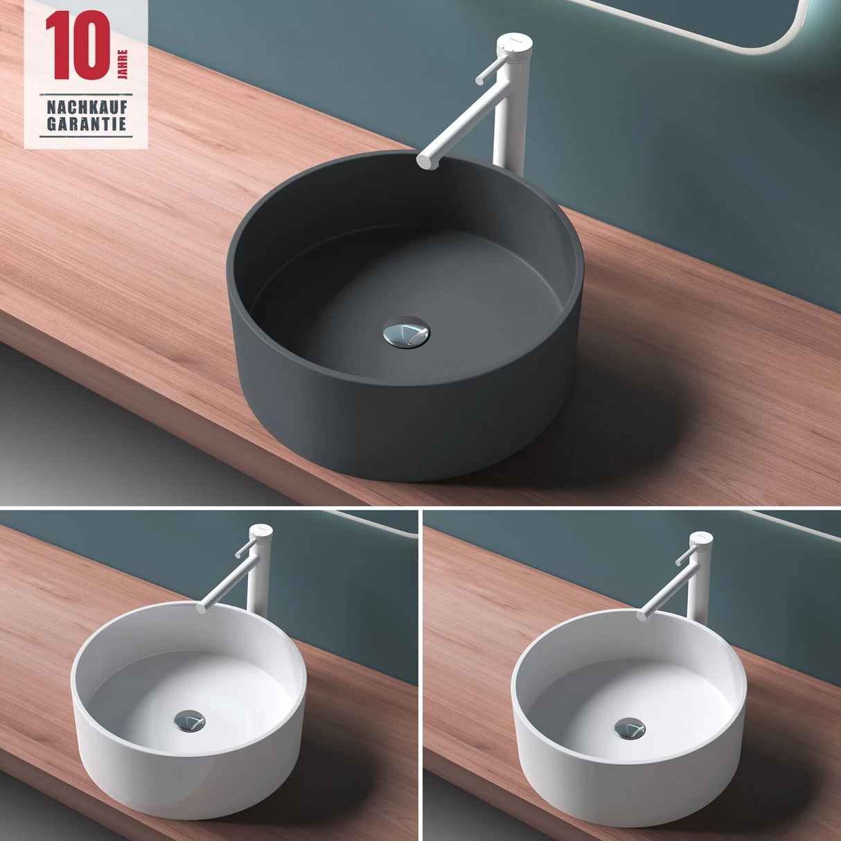 Vasque ronde Glasvilla 40x40x15cm Col804 à poser, sans trou de robinetterie ni trop-plein