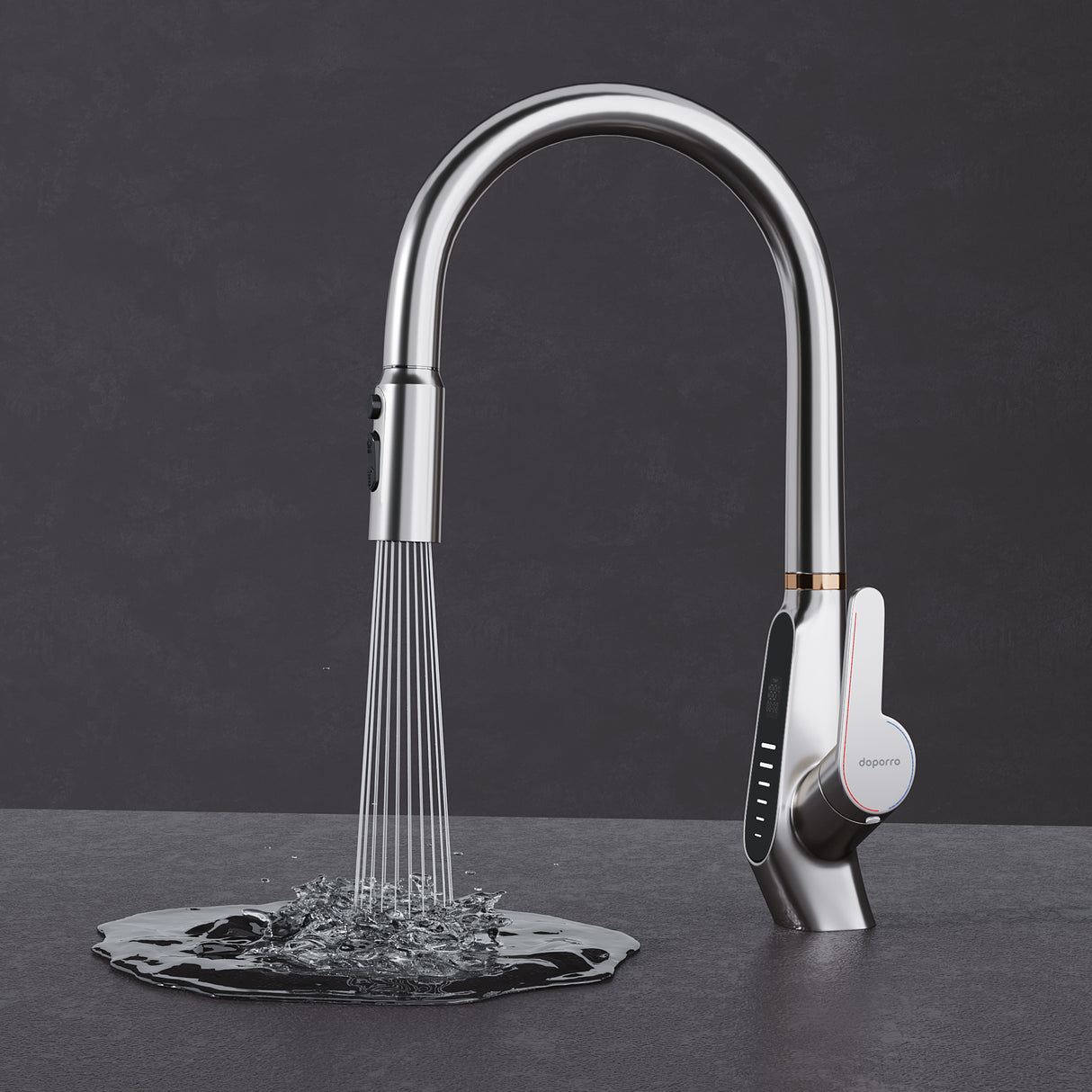 glasvilla Rubinetto da Cucina Estraibile con 3 Modalità e di Getto e Display digitale a LED Rubinetto per Lavello con Tubi e Accesorri Ruotabile a 360° MS-8085