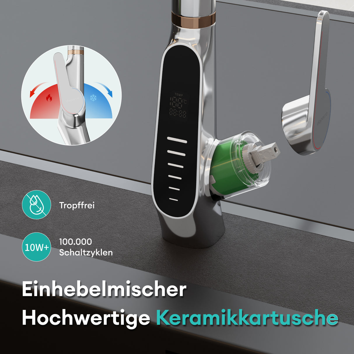 glasvilla Rubinetto da Cucina Estraibile con 3 Modalità e di Getto e Display digitale a LED Rubinetto per Lavello con Tubi e Accesorri Ruotabile a 360° MS-8085