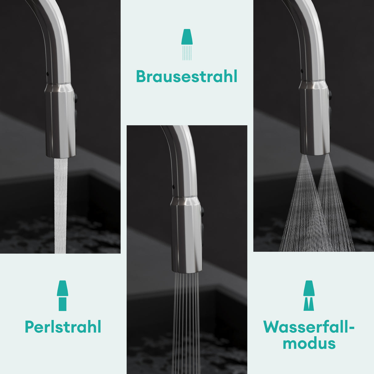 glasvilla Rubinetto da Cucina Estraibile con 3 Modalità e di Getto e Display digitale a LED Rubinetto per Lavello con Tubi e Accesorri Ruotabile a 360° MS-8085
