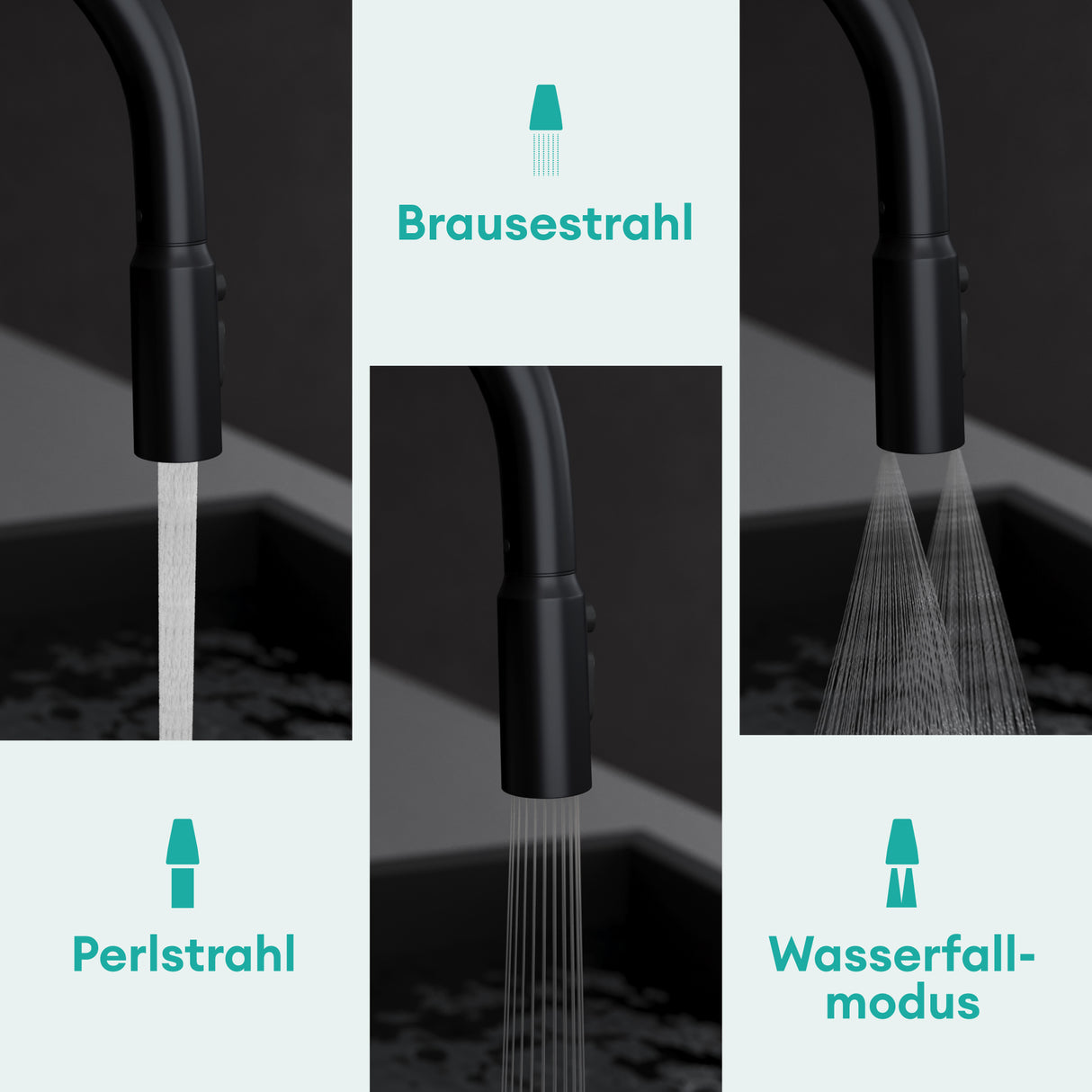 glasvilla Rubinetto da Cucina Estraibile con 3 Modalità e di Getto e Display digitale a LED Rubinetto per Lavello con Tubi e Accesorri Ruotabile a 360° MS-8085