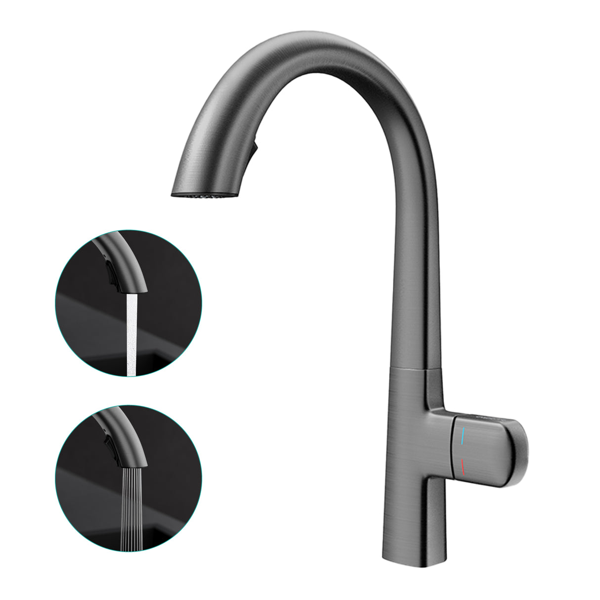 glasvilla Rubinetto da Cucina Miscelatore con Monocomando in Ottone Ruotabile a 360° Rubinetto da Cucina con Tubi e Accesorri, MS-8095