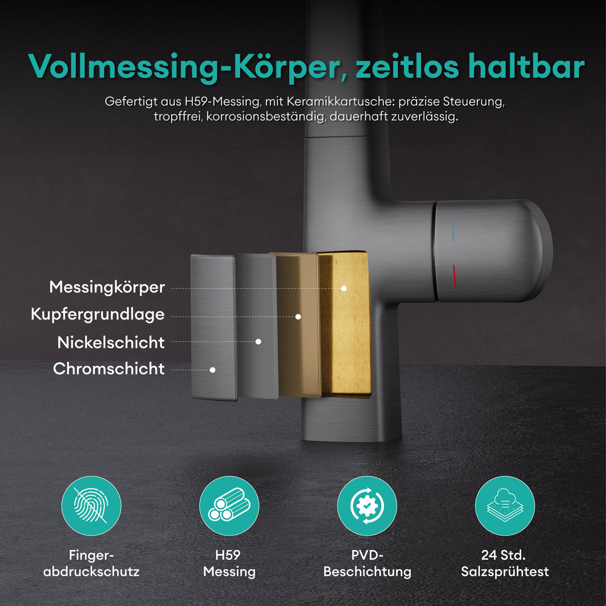 glasvilla Rubinetto da Cucina Miscelatore con Monocomando in Ottone Ruotabile a 360° Rubinetto da Cucina con Tubi e Accesorri, MS-8095