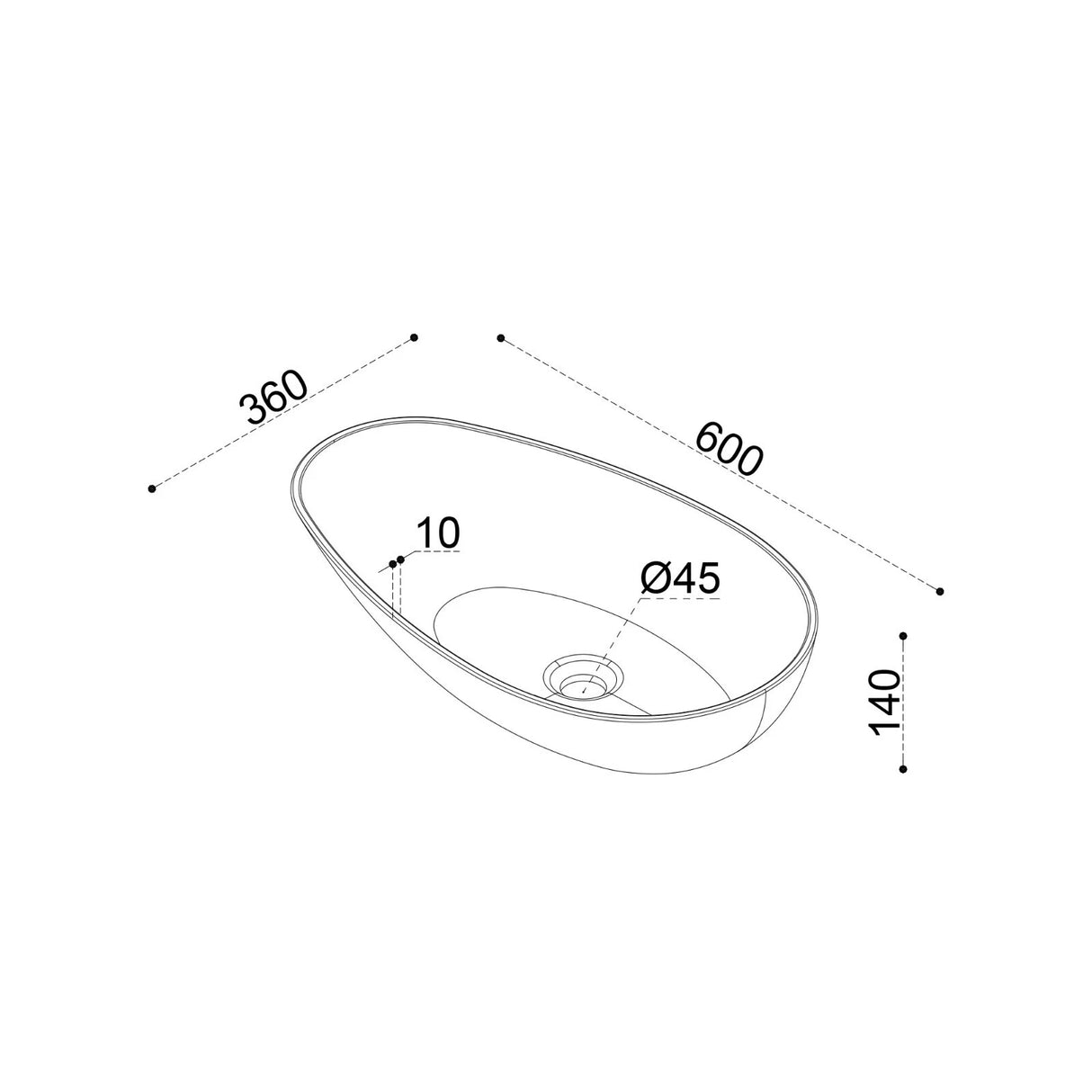 Vasque ovale à poser Glasvilla sans trou de robinetterie ni trop-plein Col809