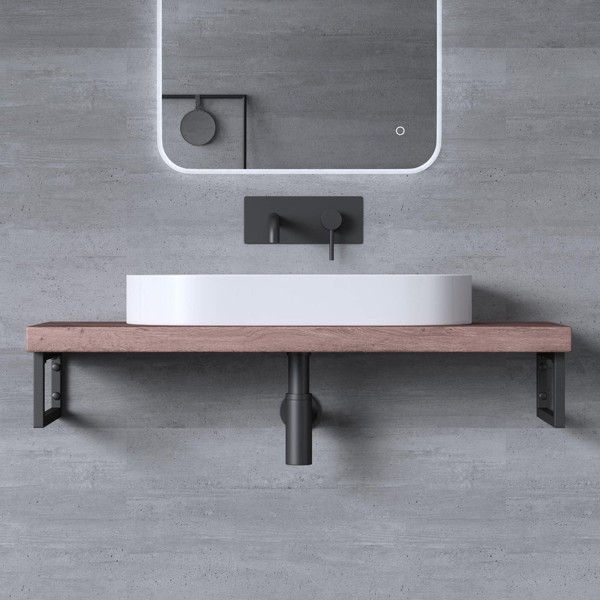 Console murale design Glasvilla en acier inoxydable, support de lavabo 3 pièces WH01