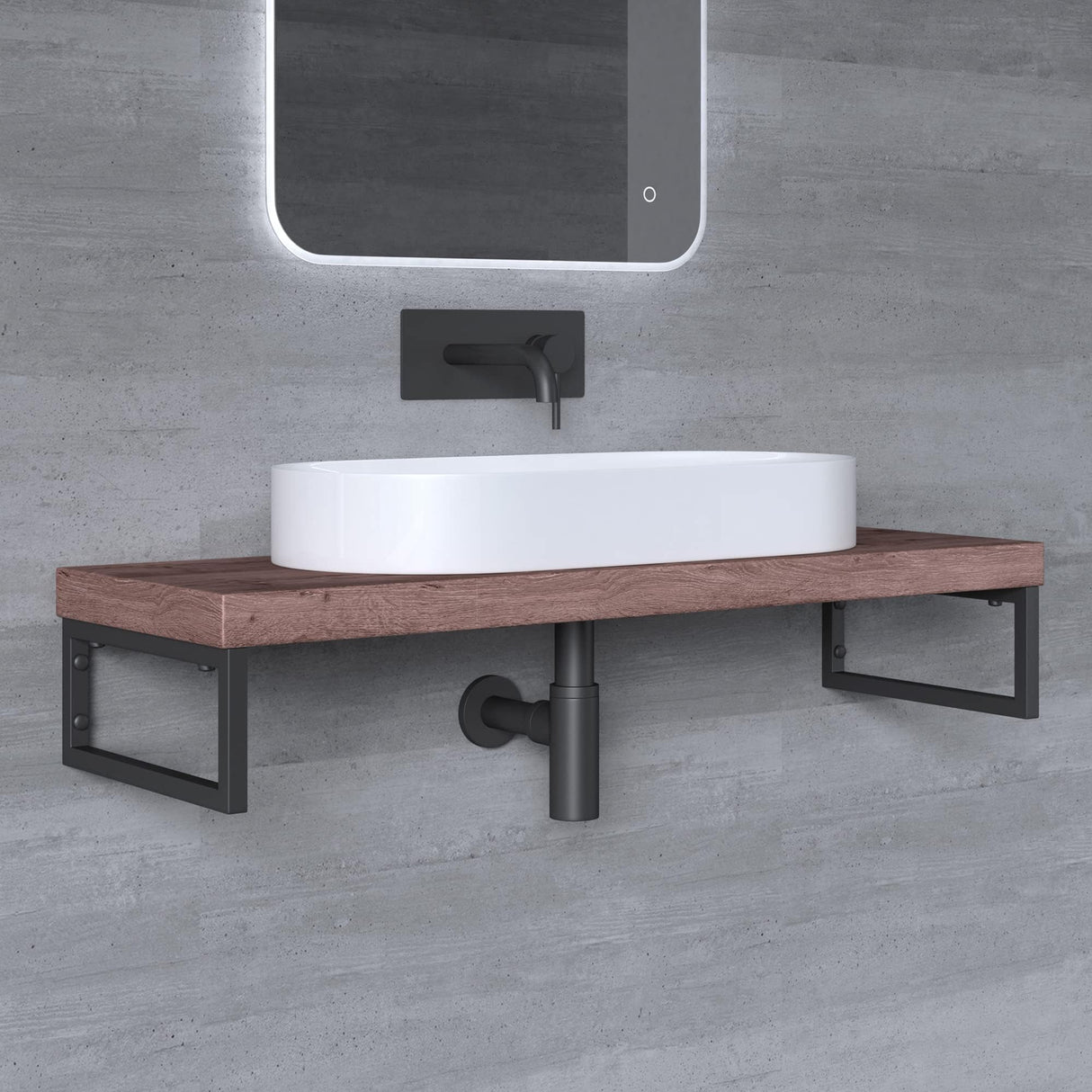 Console murale design Glasvilla en acier inoxydable, support de lavabo 3 pièces WH01