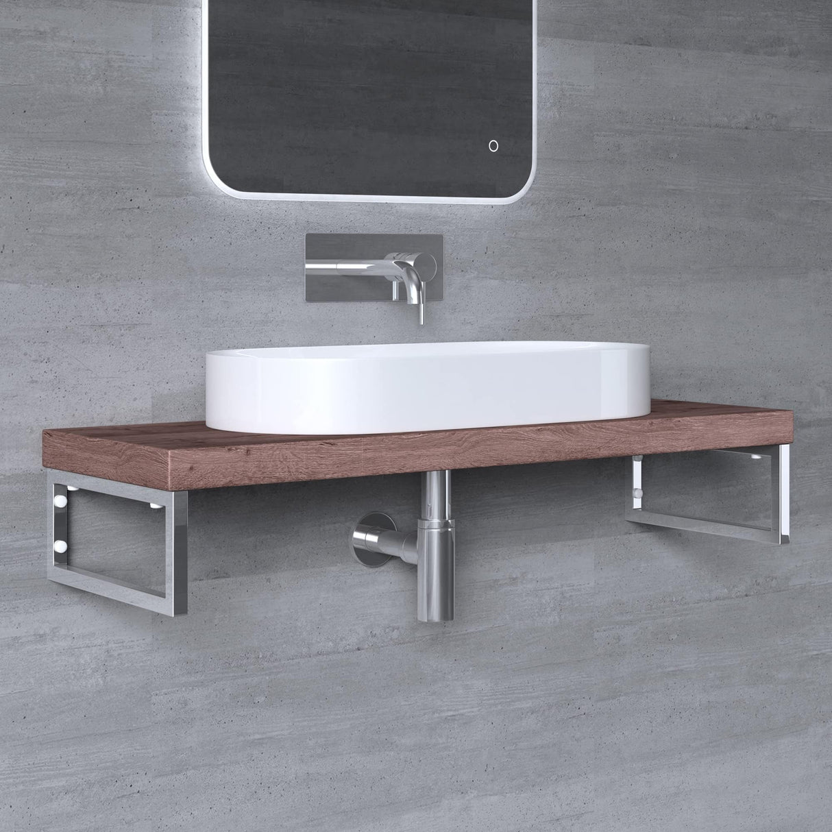 Console murale design Glasvilla en acier inoxydable, support de lavabo 3 pièces WH01