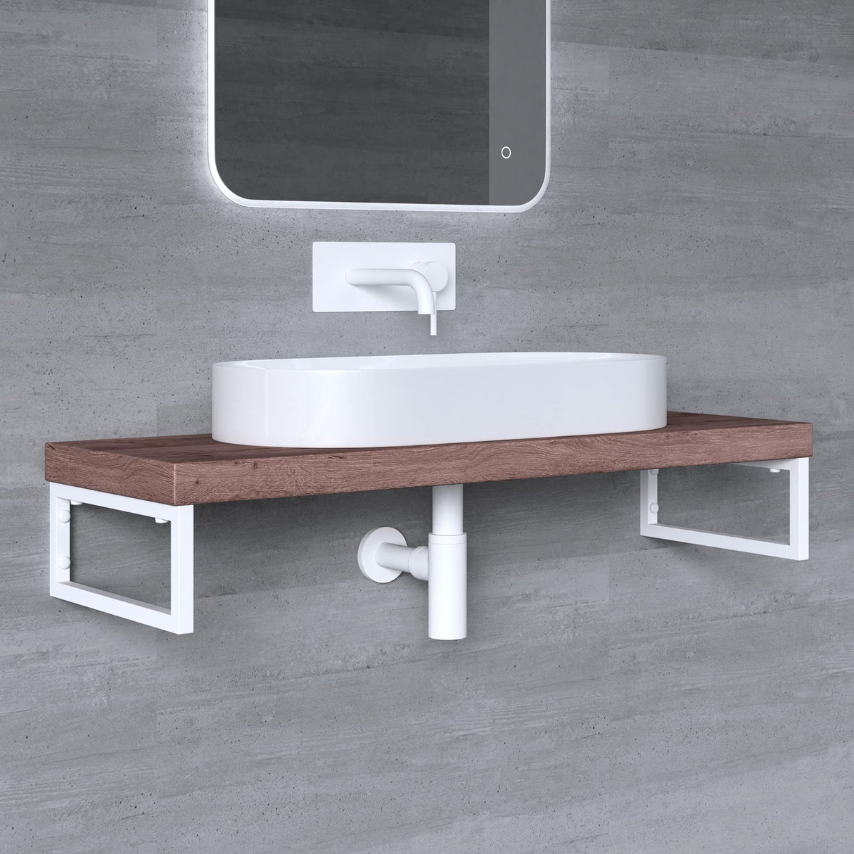 Console murale design Glasvilla en acier inoxydable, support de lavabo 3 pièces WH01