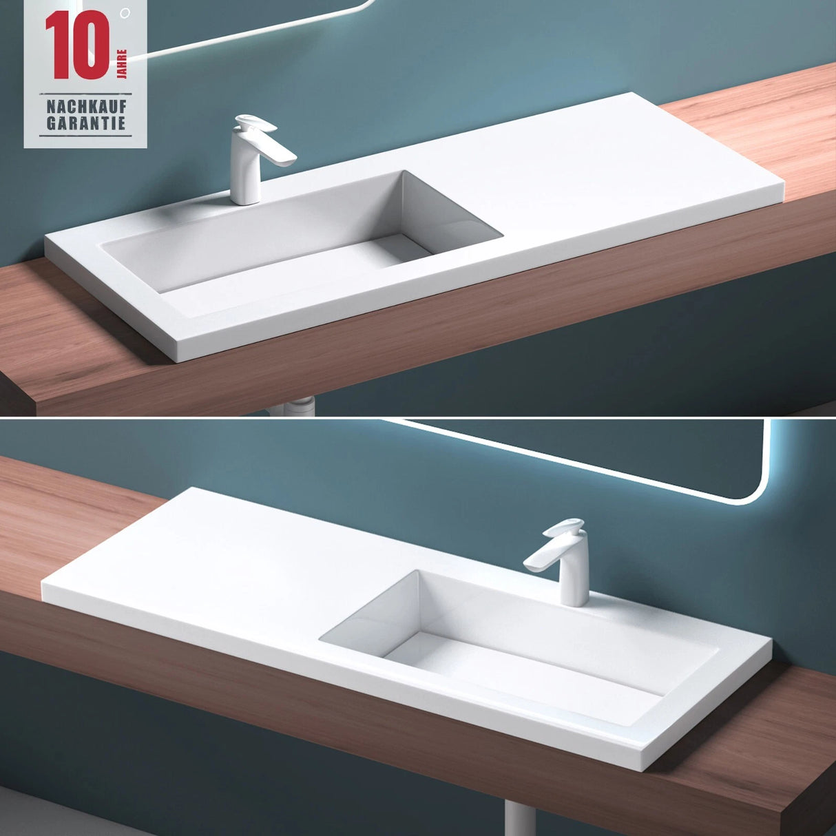 Lavabo Glasvilla, lavabo encastré, vasque à droite, L x P x H : 120 x 46 x 13,5 cm, lavabo design en résine minérale moulée blanche, Colossum820