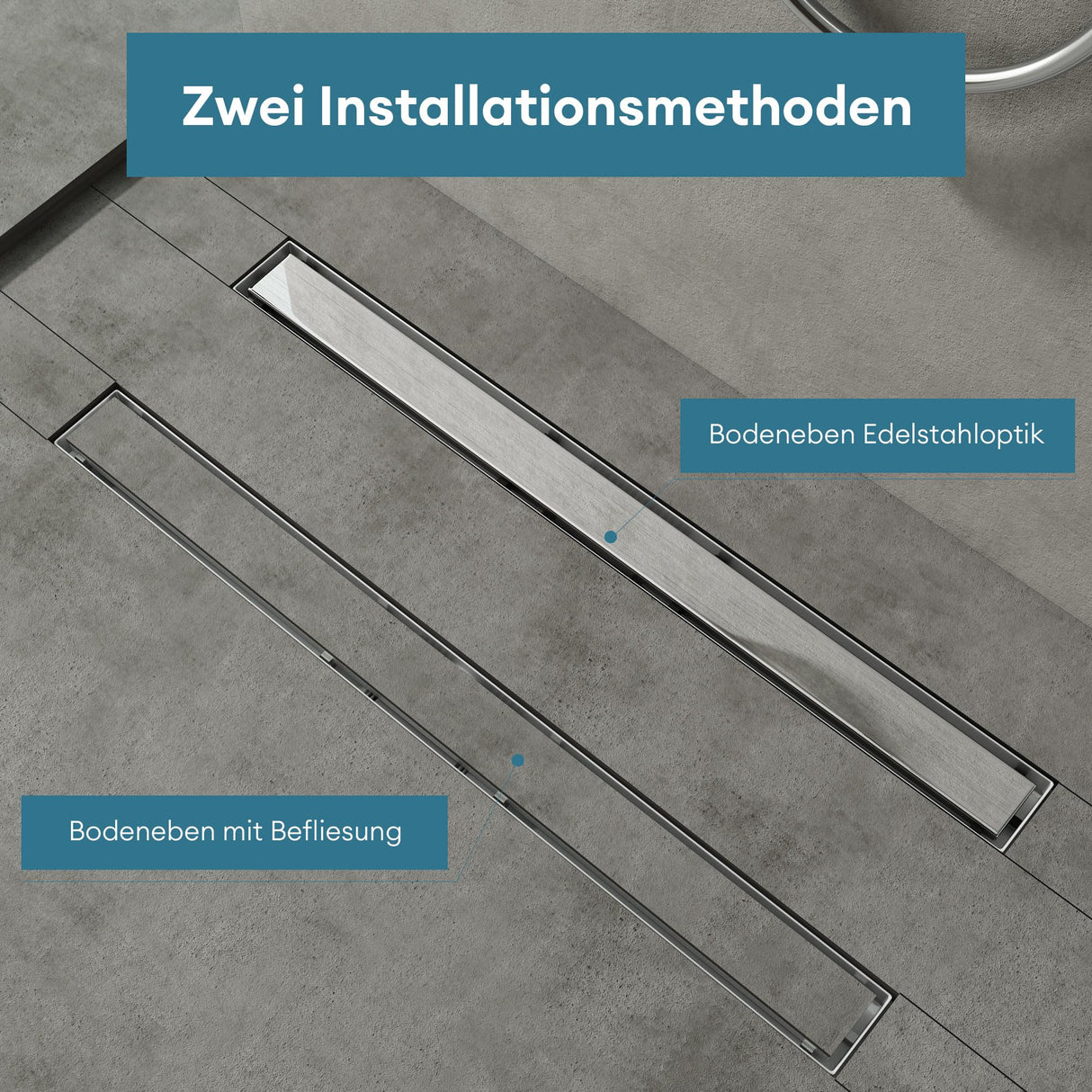 Bonde de douche Glasvilla en acier inoxydable | Kit de siphon complet pour salle de bain | Carrelable, débit de 35 l/min | Filtre à cheveux KE110