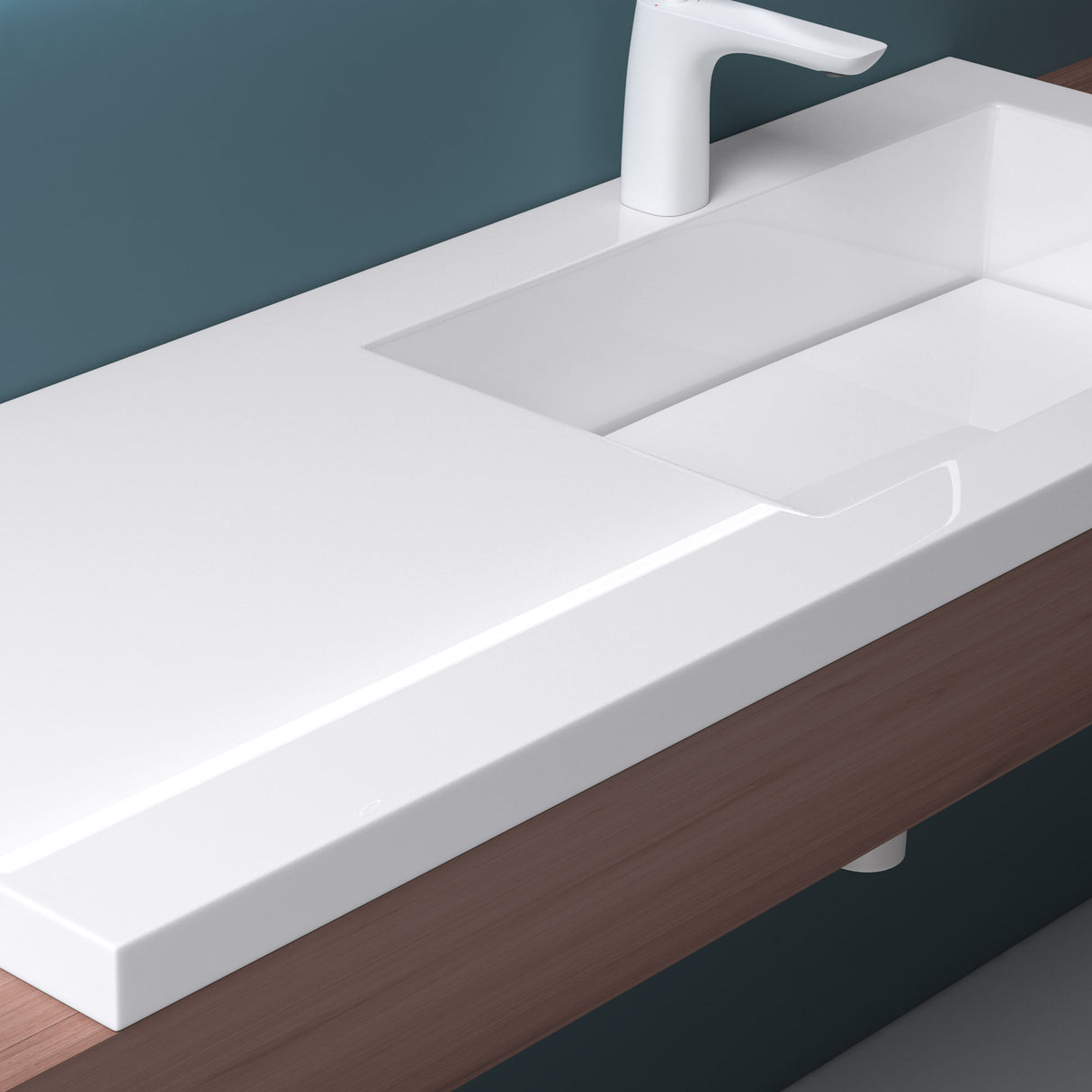 Lavabo Glasvilla, lavabo encastré, vasque à droite, L x P x H : 120 x 46 x 13,5 cm, lavabo design en résine minérale moulée blanche, Colossum820