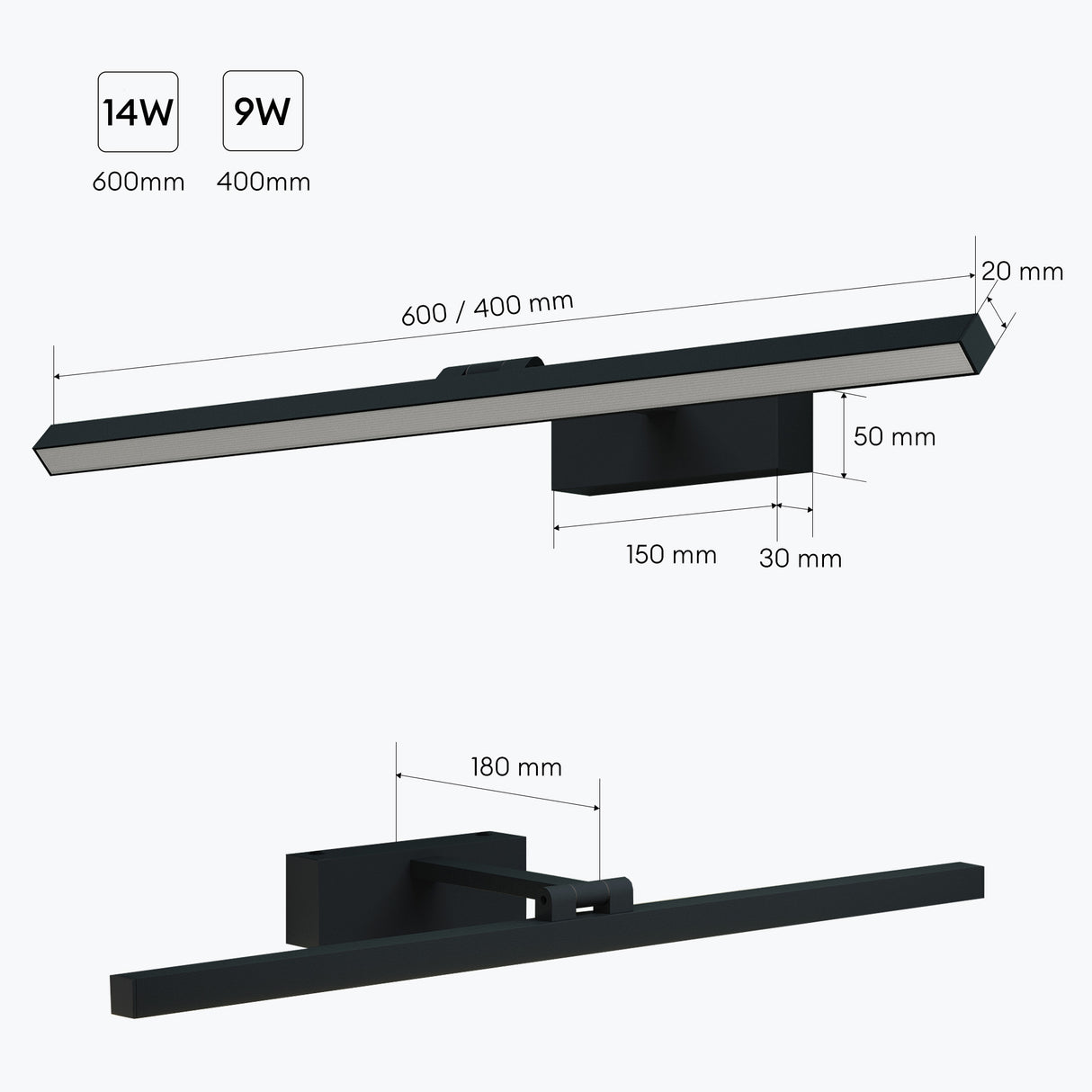 glasvilla Lampe de Salle de Bain LED pour Miroir | Lampe de Miroir 4000K pour Salle de Bain | Applique LED 9W Rotatif à 180° Strahlenschön