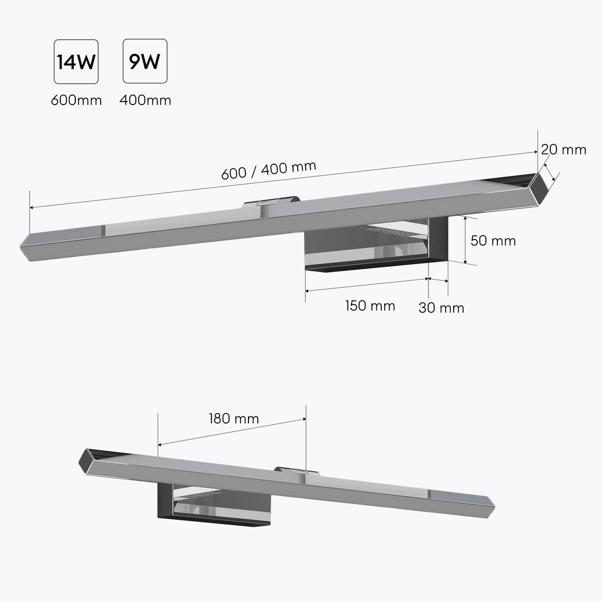 glasvilla Lampe de Salle de Bain LED pour Miroir | Lampe de Miroir 4000K pour Salle de Bain | Applique LED 9W Rotatif à 180° Strahlenschön