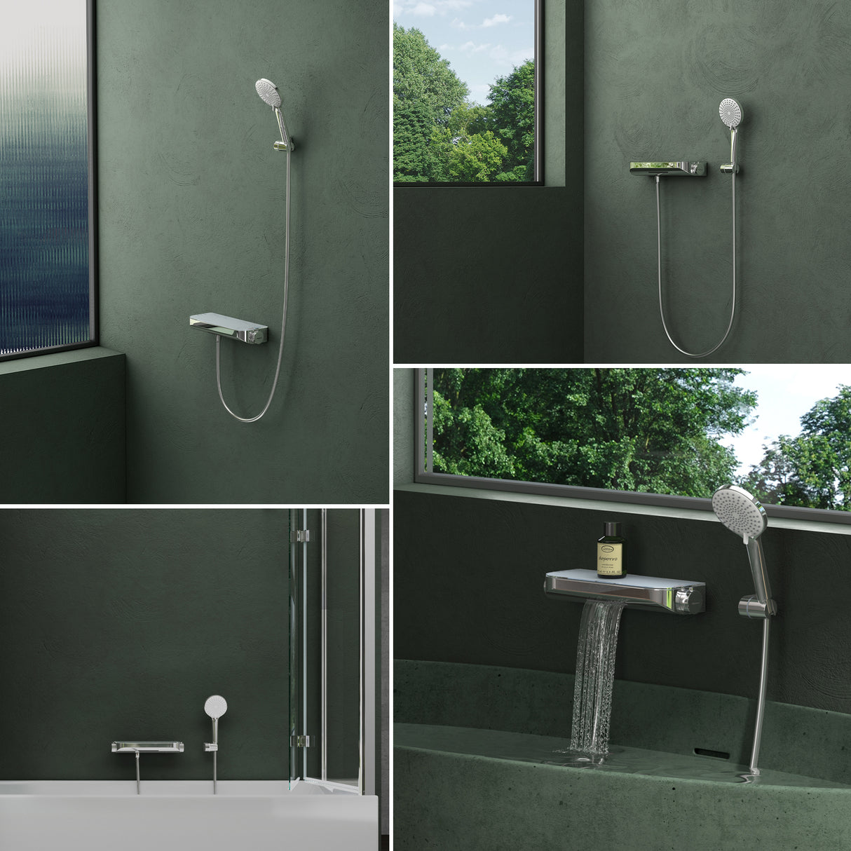 Robinet de baignoire thermostatique Glasvilla avec douchette, thermostat de baignoire, 4 jets, robinet mural pour baignoire, laiton, flexible de douche inclus, système de douche 8