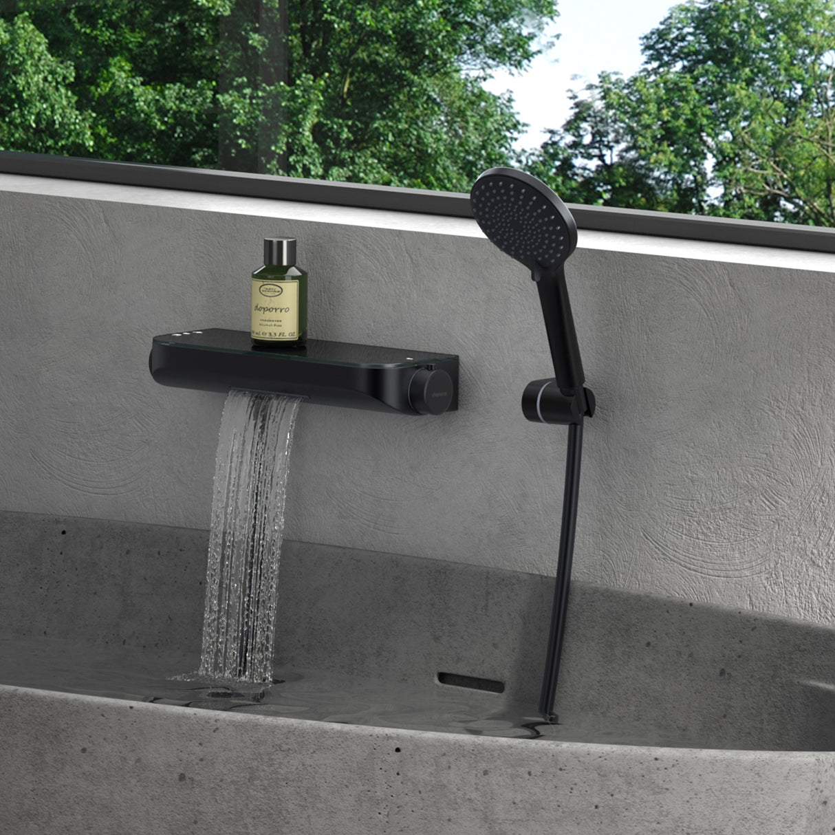 Robinet de baignoire thermostatique Glasvilla avec douchette, thermostat de baignoire, 4 jets, robinet mural pour baignoire, laiton, flexible de douche inclus, système de douche 8