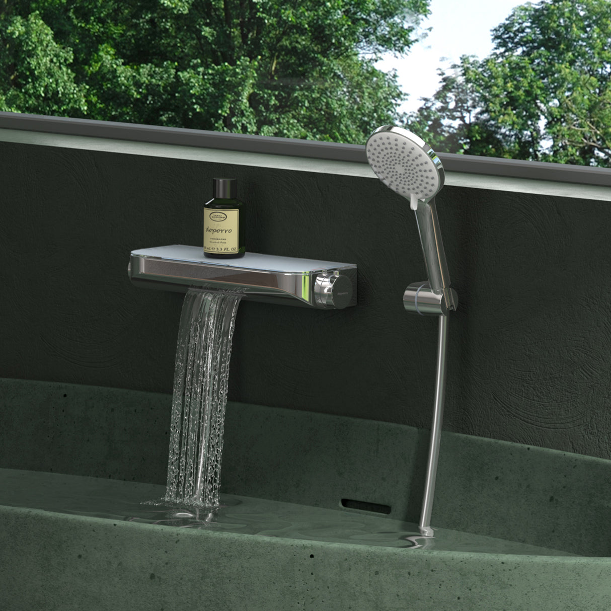 Robinet de baignoire thermostatique Glasvilla avec douchette, thermostat de baignoire, 4 jets, robinet mural pour baignoire, laiton, flexible de douche inclus, système de douche 8