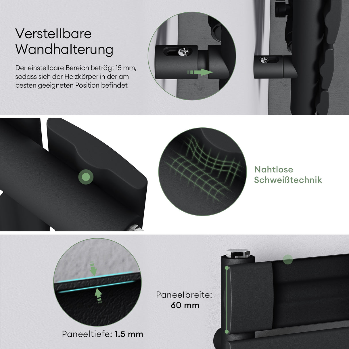glasvilla Radiateur de Salle de Bain Raccordement Latéral Plat et Raccordement Central Radiateur Panneau Chauffe-Serviettes Horizontal FH