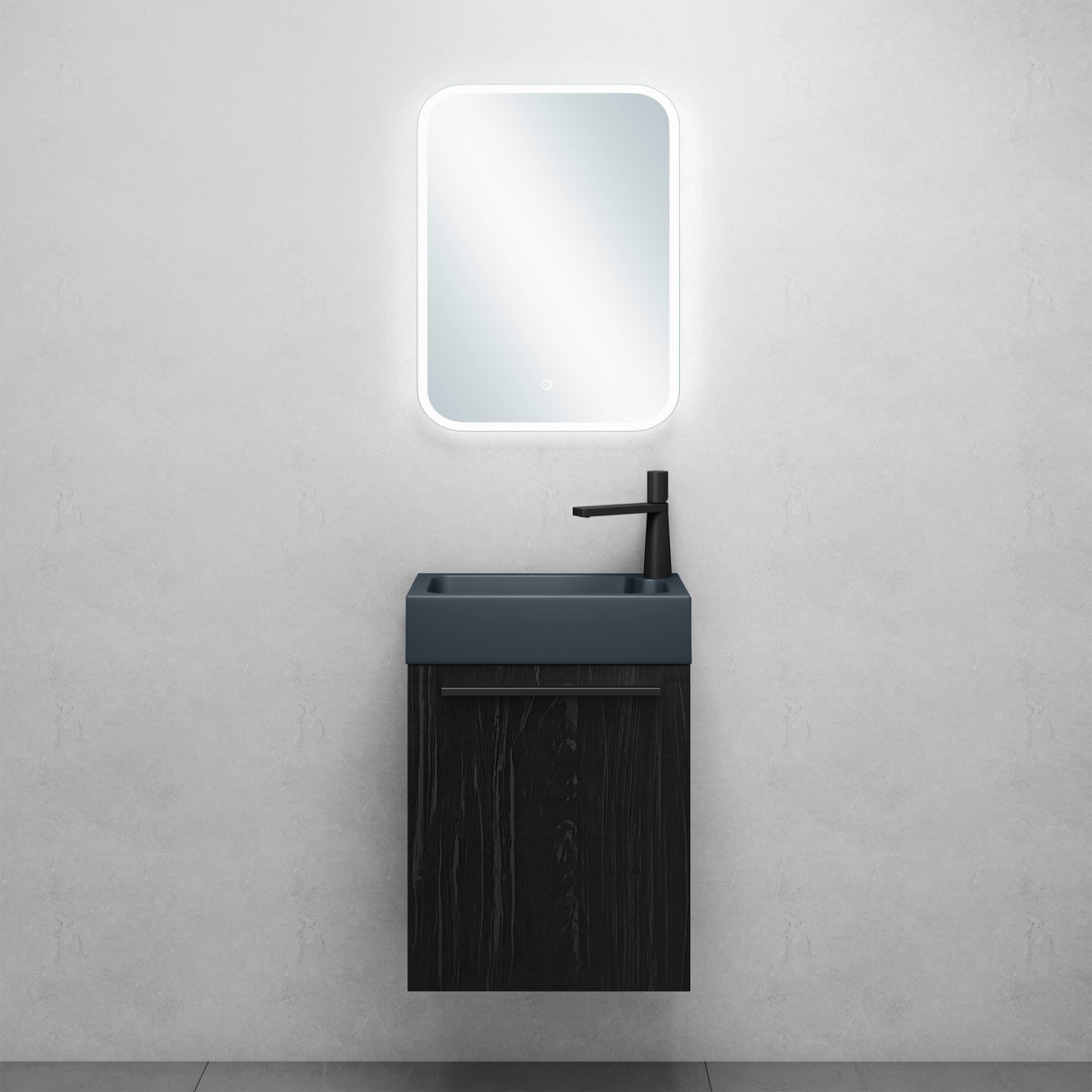 glasvilla Mobile Bagno Sospeso Include Lavabo da Minerale fuso Antracite opaco e Specchio LED Mobile da Bagno 46x26x63cm Pisa